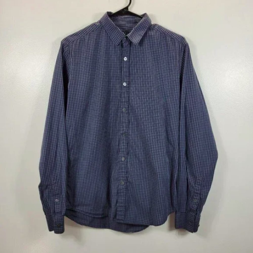 Theory Men's Plaid Button-up Long Sleeve Shirt -Blue Sz SP